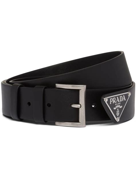 prada men's triangle logo leather belt|Black Leather Belt .